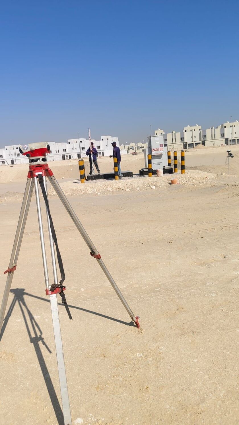 Total station survey setup at a residential development project